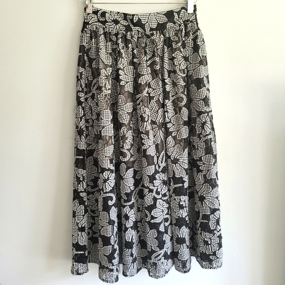 Zara Gingham & Lace Floral Applique Midi Skirt - Picture 6 of 8
